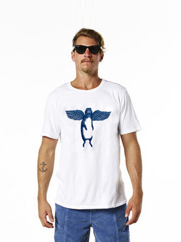 M's TOPO TEE WHITE WITH BLUE